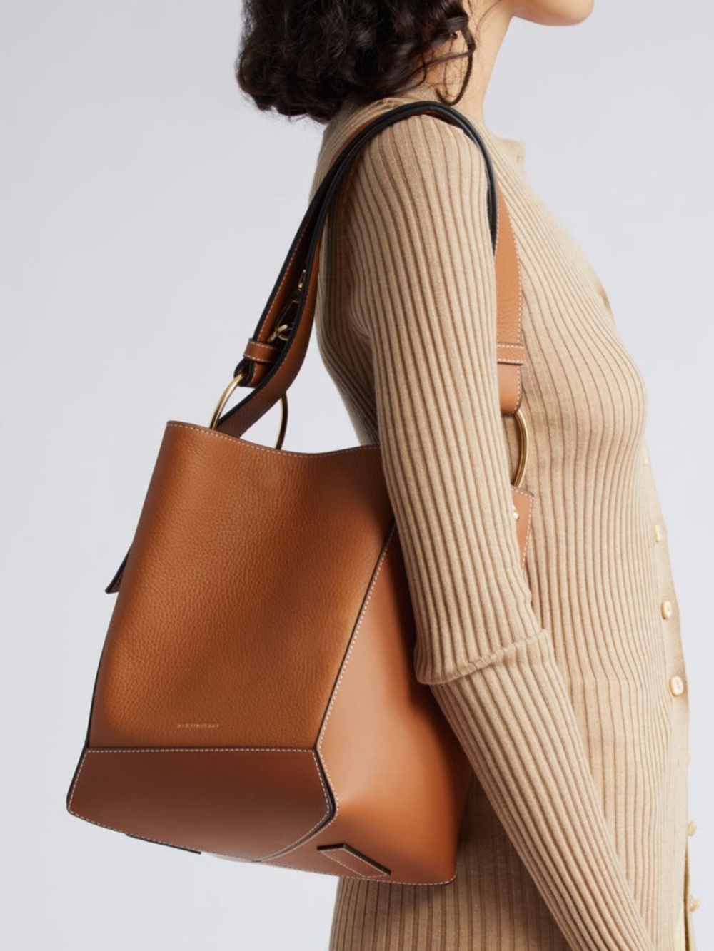 STRATHBERRY Midi Lana brown/tan Leather bucket Bag